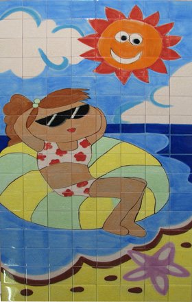 งานภาพบนกระเบื้องแก้วเมฆา (Glaze painting on tiles)