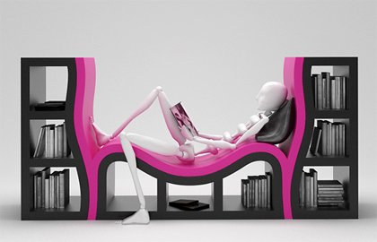 Book shelves with a bench