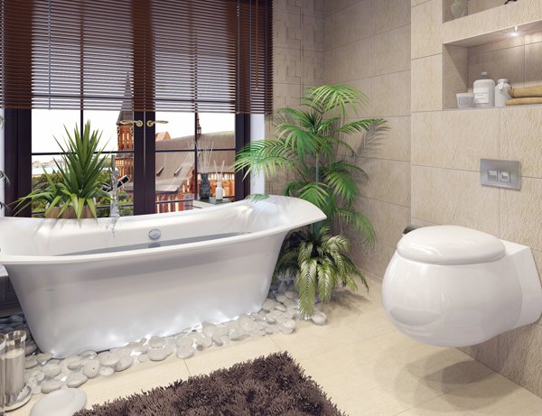 แบบห้องน้ำที่แต่งสวยสดชื่นด้วยต้นไม้ ในสไตล์รีสอร์ท