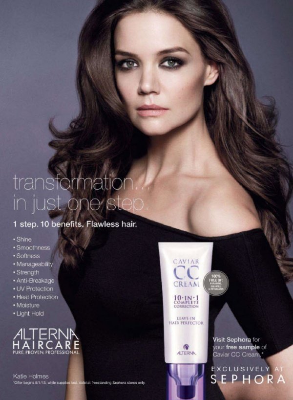 Katie Holmes đại diện quảng cáo Caviar CC Cream.