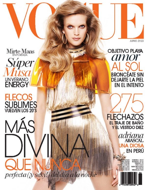 Mirte Maas ấn tượng với phong cách retro trên bìa tạp chí Vogue Latin America tháng 6/2013.