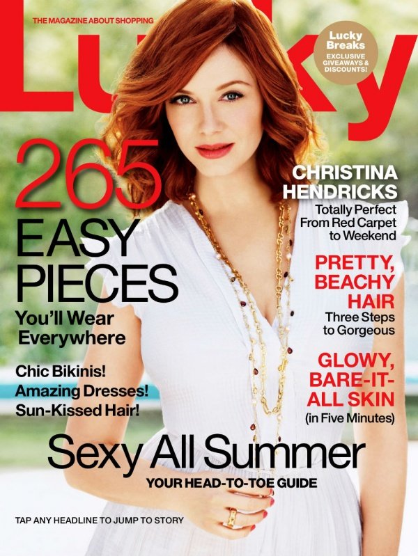 Christina Hendricks khoe vẻ mặn mà trên tạp chí Lucky tháng 6/2013.