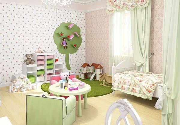 ห้องนอนเด็กผู้หญิงสีชมพู-เขียว ตกแต่งในธีมเจ้าหญิง น่ารักสุด ๆ