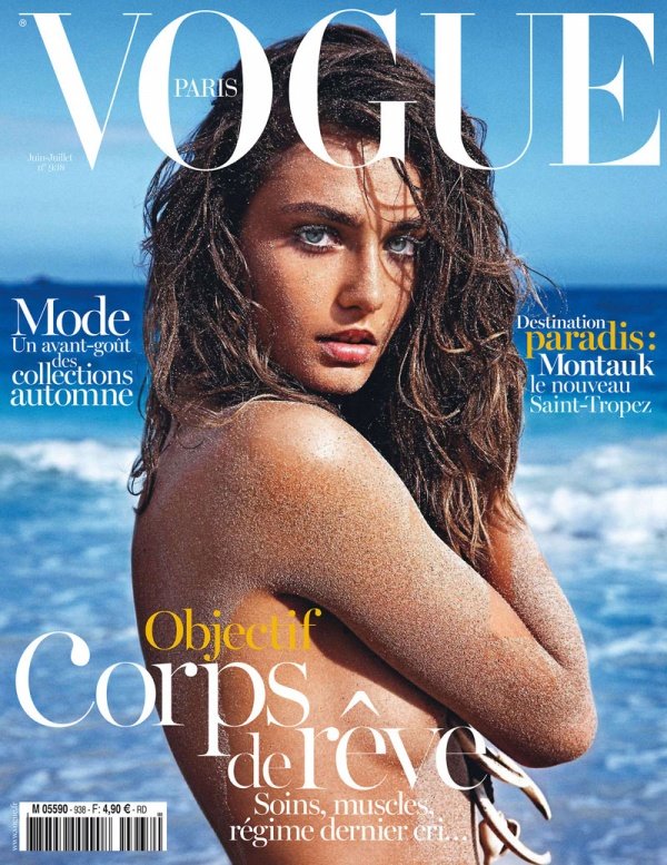Andreea Dianconu khoe da trần đầy cát trên bìa tạp chí Vogue Paris tháng 6-7/2013.