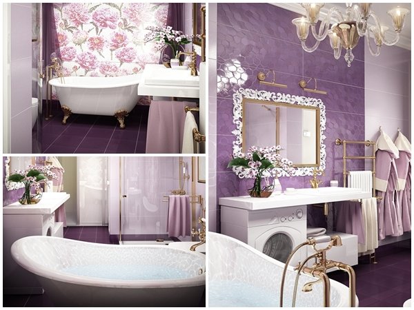 สวยเริ่ด! ห้องน้ำสีม่วง สไตล์วินเทจ แต่งด้วยลายดอกไม้ งามตาเป็นที่สุด!!